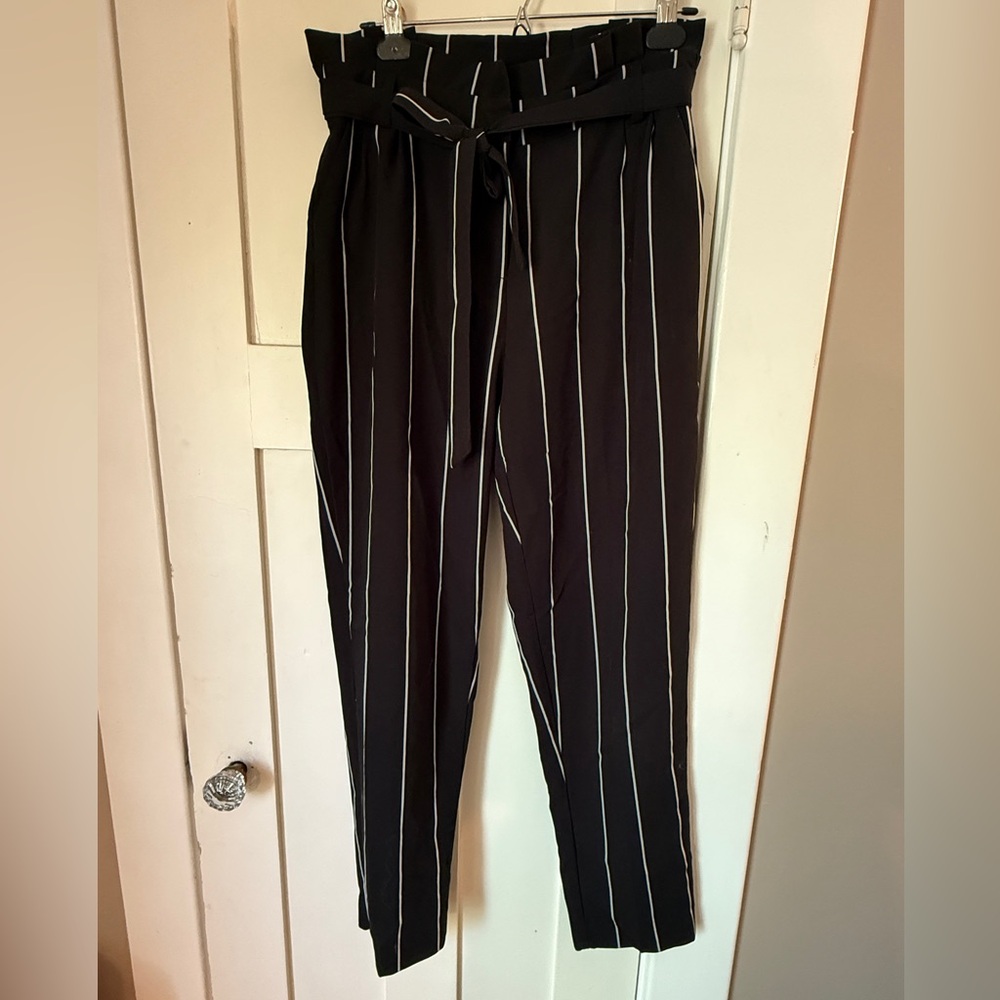 Black Striped Women’s Paperbag Dress Pants